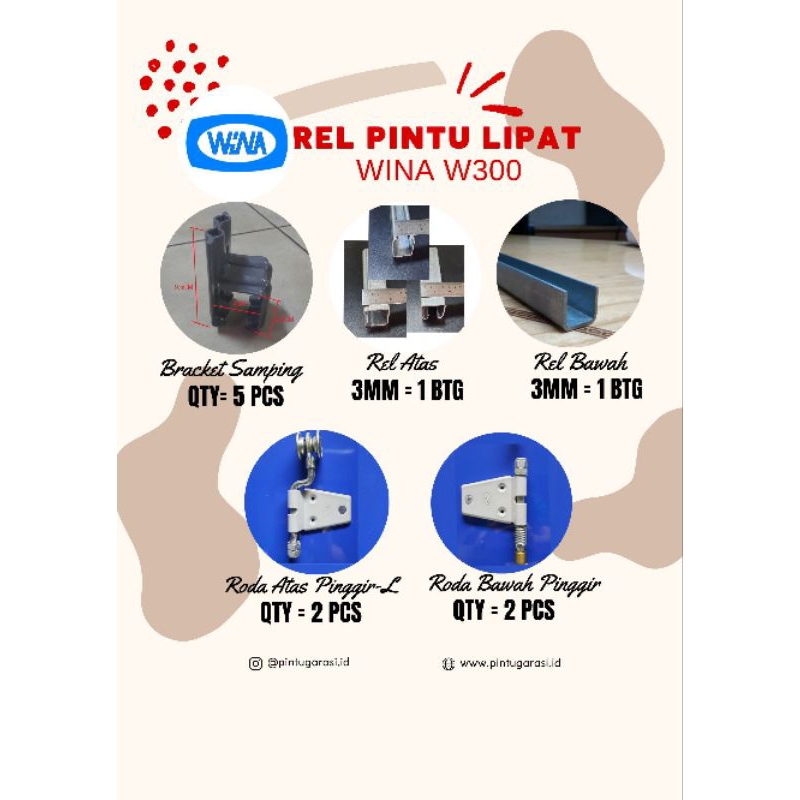 Rel pintu lipat untuk 4pintu bukaan 2:2 merk Wina W300