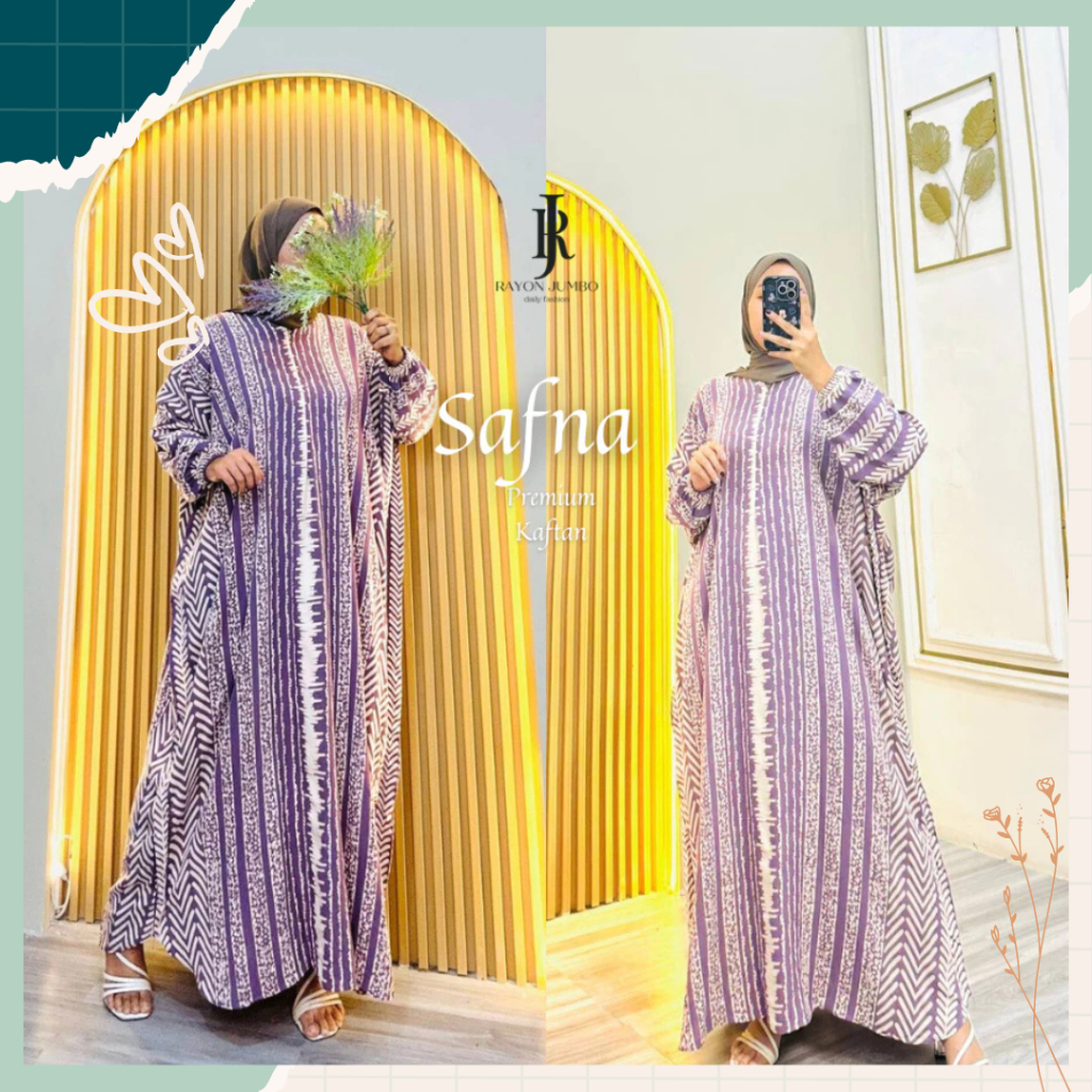 Gamis Etnik Kaftan Abaya Safnaa Dress motif Batik Adem Nyaman Oversize Daily Wanita Busui Bahan Rayo
