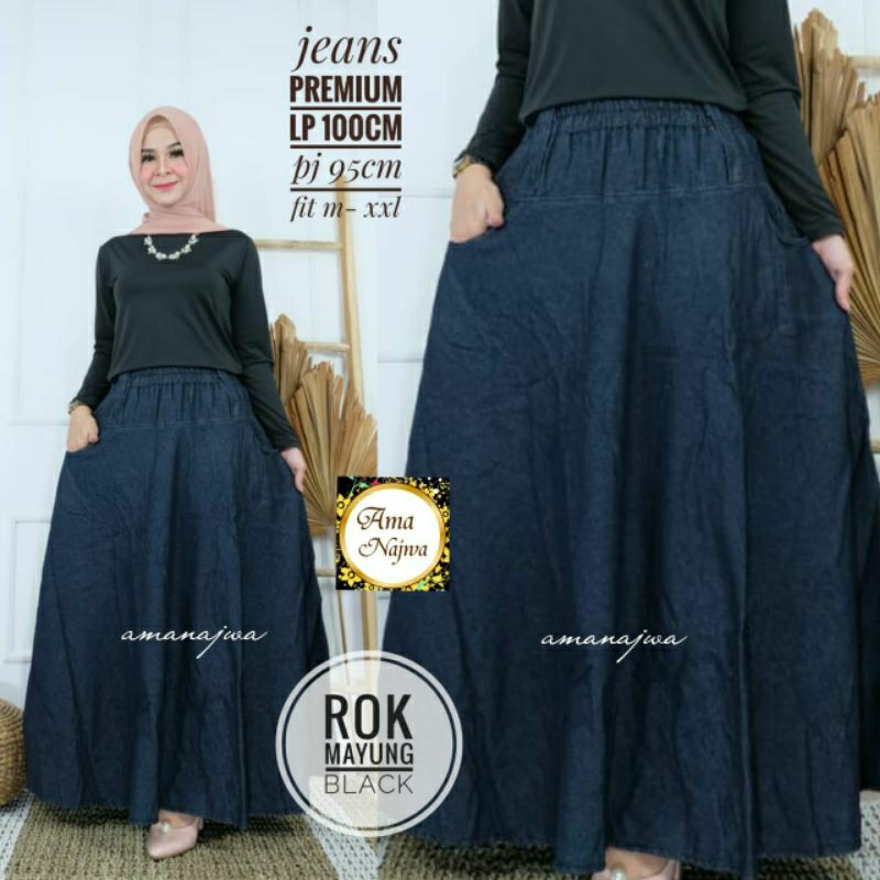 Black Mayung Rok Jeans Wash Tebal & Halus By amj