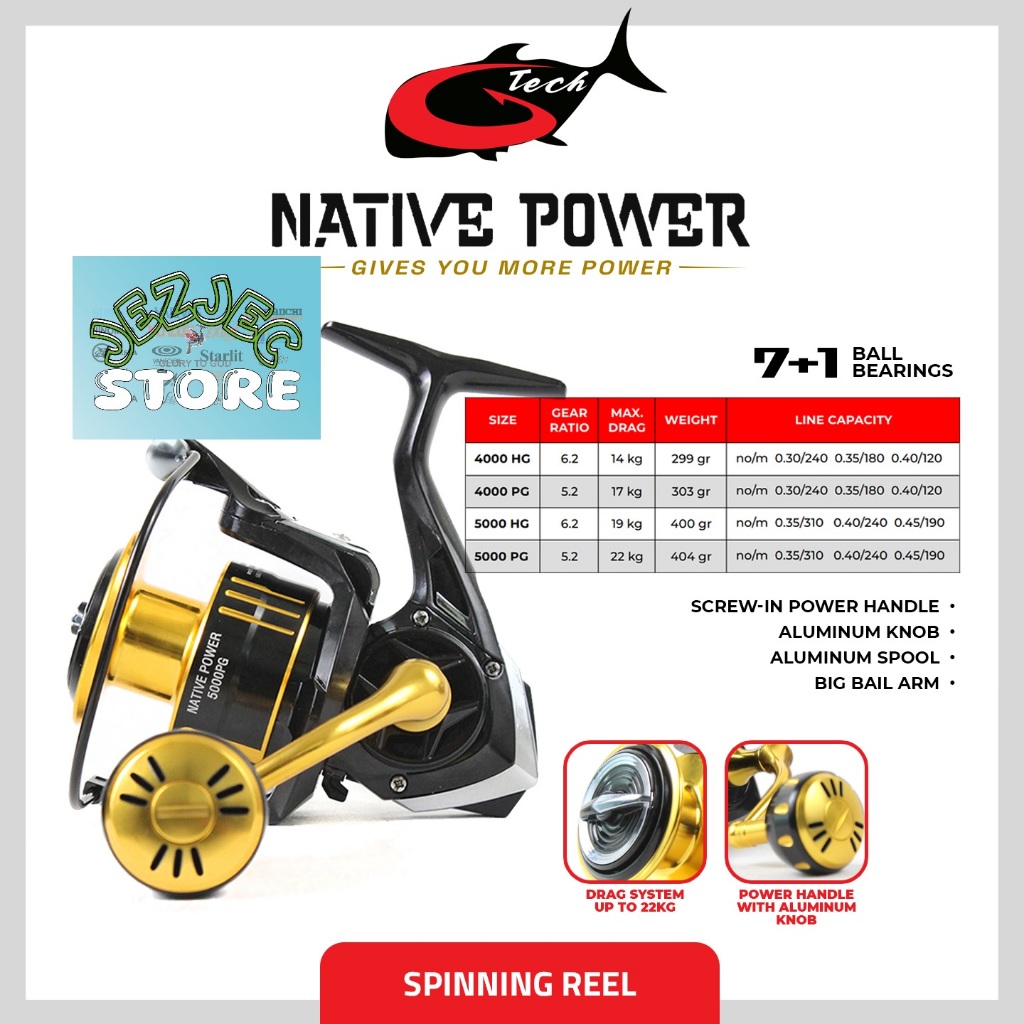 REEL G-TECH NATIVE POWER 4000 HG / 4000 PG / 5000 HG / 5000 PG | REEL SALTWATER