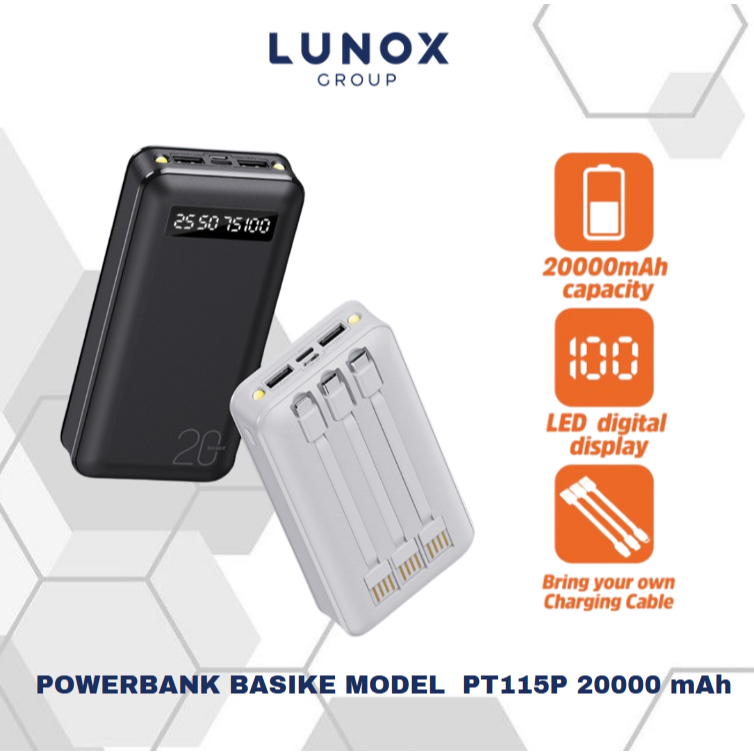 Powerbank BASIKE MODEL PT115P 20000 mAh Kabel Data Type C Lightning Micro USB