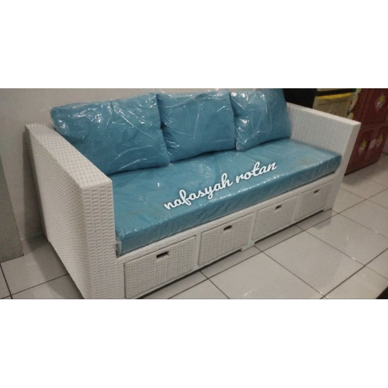 kursi sofa laci, bahan rotan sintetis original expor