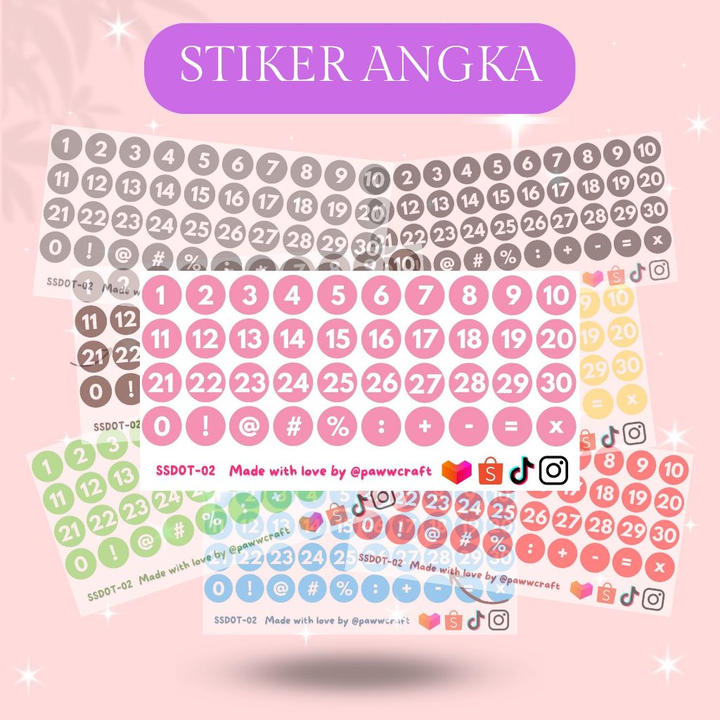 

[paww craft] Sticker number stiker angka deco scrapbook warna warni dot bulat mini