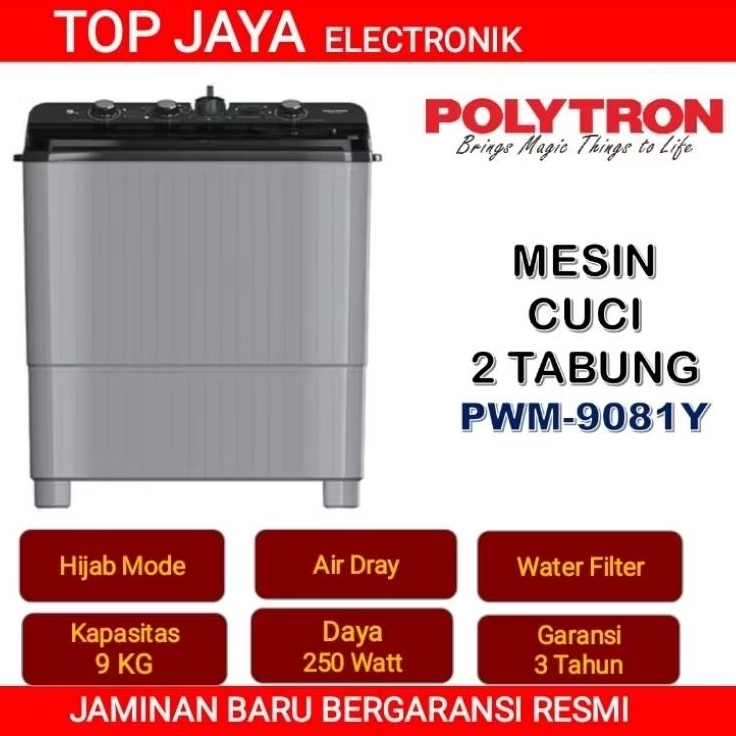 MESIN CUCI POLYTRON 9KG/POLYTRON 2 TABUNG 9KG PWM9081Y NEW SERIES