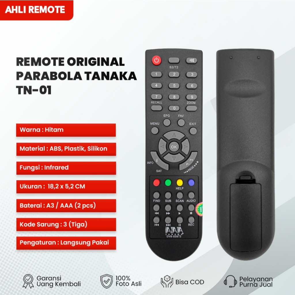 Remot Remote Receiver Parabola Tanaka Nusantara TN-01 4K HD Ori / Transvision Nusantara HD KU / C Ba