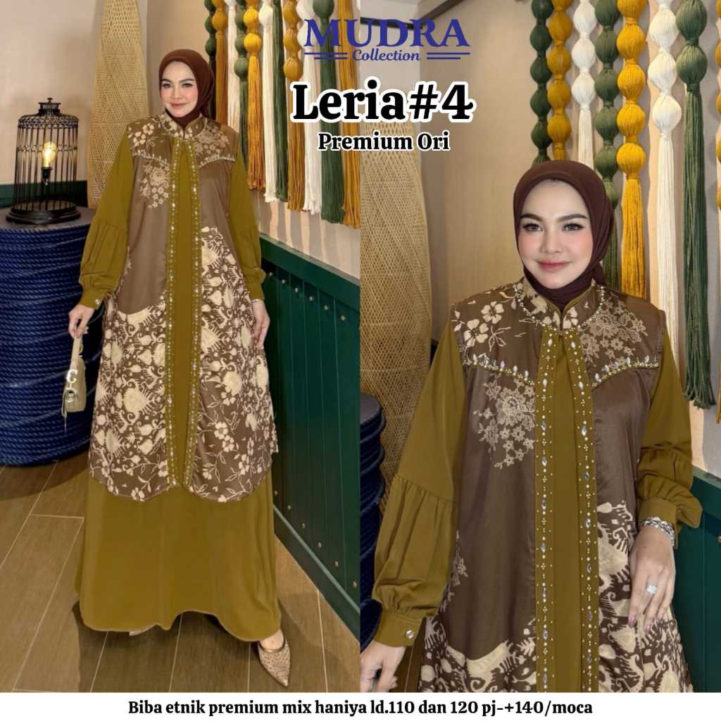 Leria Dress set 2in1 Motif Bunga Model outer inner terpisah Gamis Elegan Terbaru 2025 Lebaran