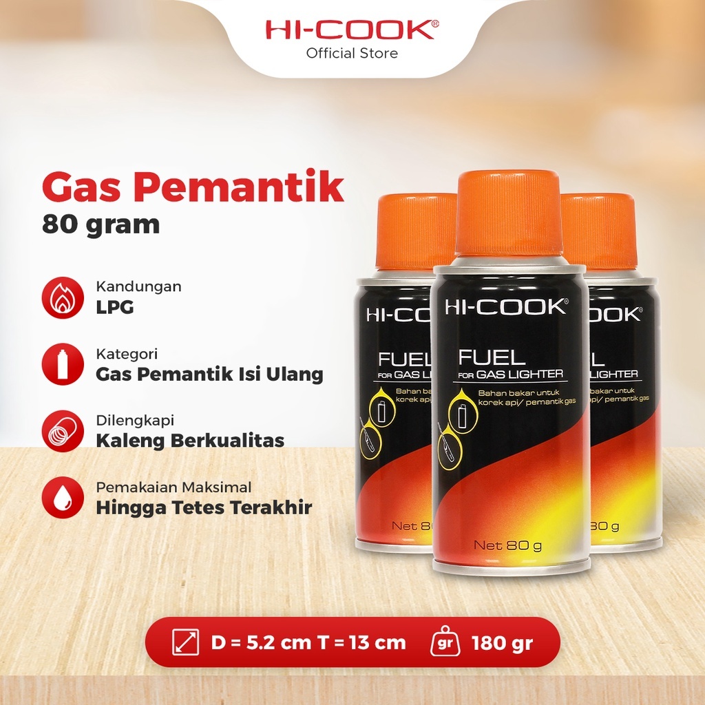 HI-COOK Gas Pemantik 80gr Gas Isi Ulang Pemantik Api