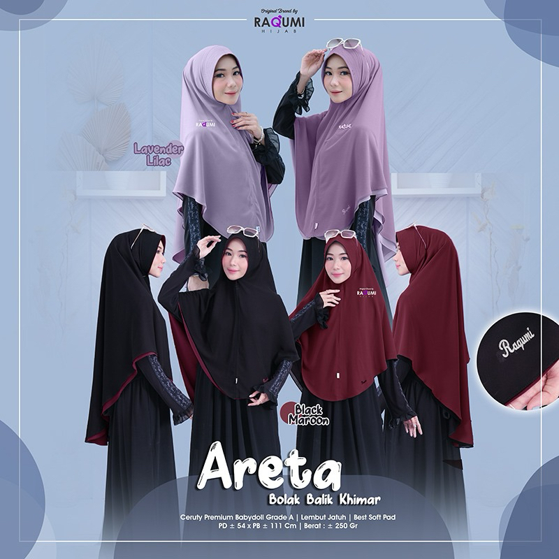 ARETA BOLAK BALIK KHIMAR BRAND ORI  BY RAQUMI // KHIMAR BOBA // KHIMAR 2 LAYER // KHIMAR DUA WARNA /