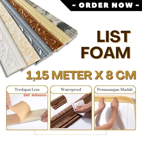 List 3D Foam Plafon Atas 1.15 Meter x 8 CM Wall Border Stiker Lis Wallpaper Dinding Polos Moulding