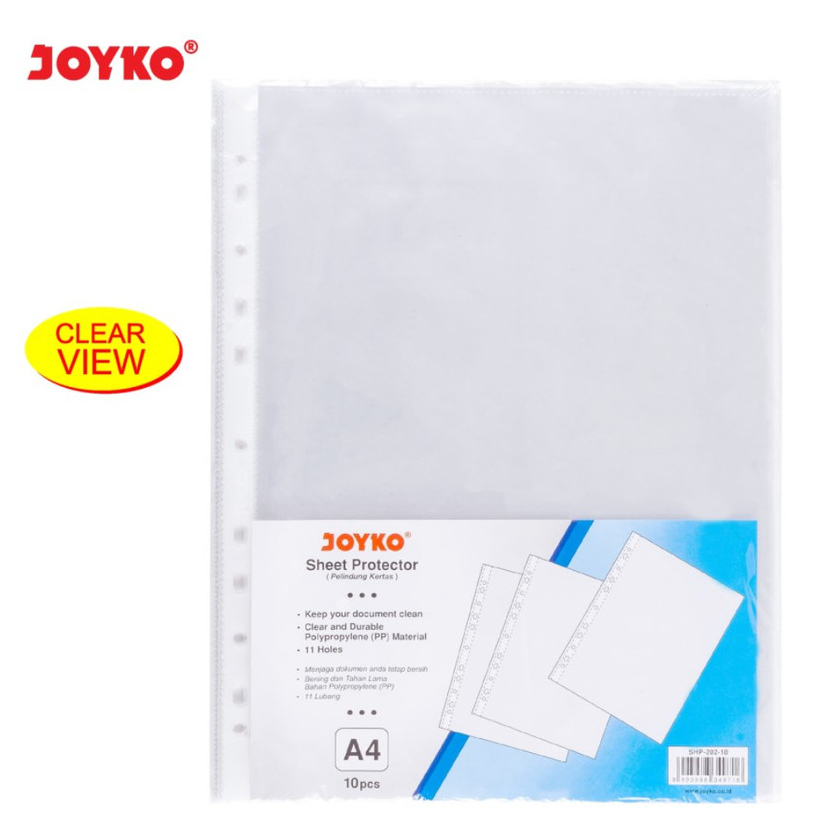 

( DAPAT 1 PAK 10 PCS ) SHEET PROTECTOR JOYKO A4 SHP-202-10 / Pelindung Kertas File Dokumen Joyko A4 Bahan PP Plastik