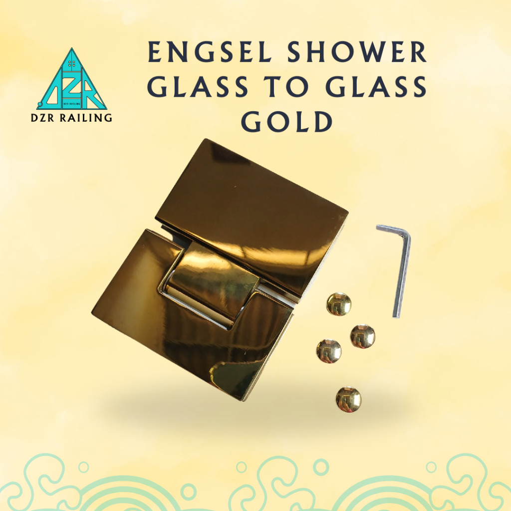 ENGSEL UNTUK PINTU KACA SHOWER / PINTU KACA KAMAR MANDI (ENGSEL SHOWER GLASS TO GLASS 180° GOLD