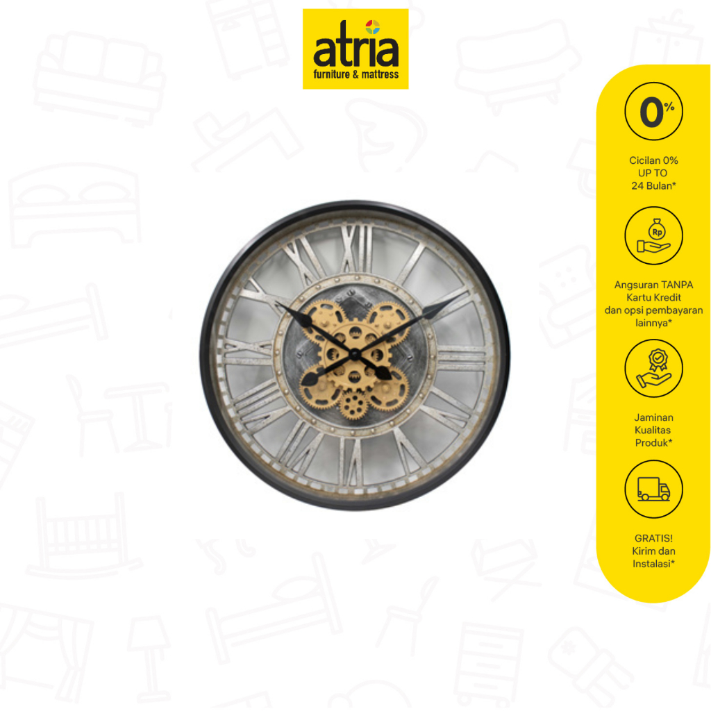 Atria Panama Jam Dinding Model Gear 50x50 Cm Black