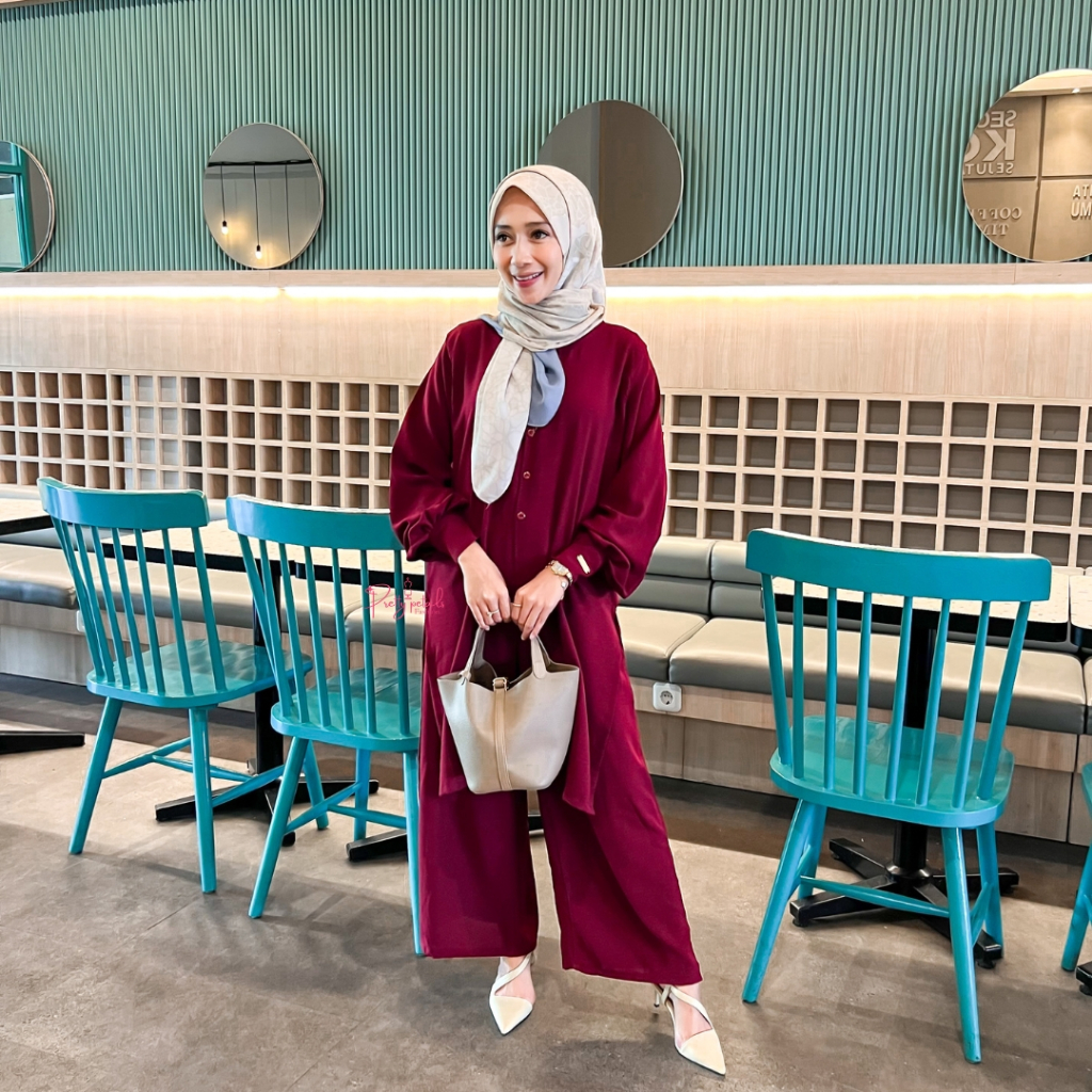NUHA One Set Tunik Setelan Baju Pakaian Terbaru Kekinian Bahan Crinkle airflow Premium Baju Tunik Se