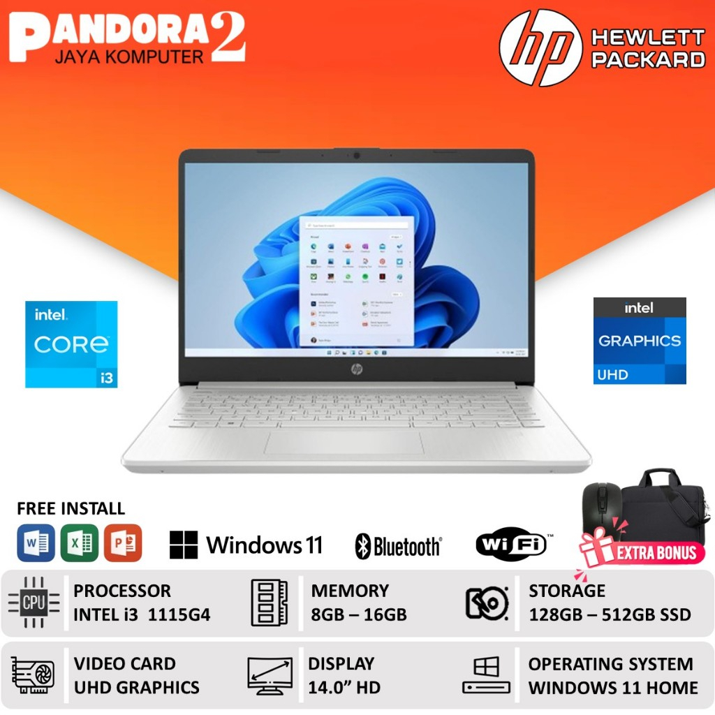 Laptop HP Core i3 1115G4 512GB SSD 16GB 14 Inch Windows 11 Home Baru