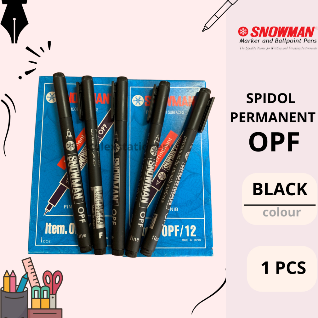 Spidol Permanent Marker OPF 0.5mm 12 Fine Line Nib / Spidol Permanent Smooth Surfaces Warna Hitam Sn