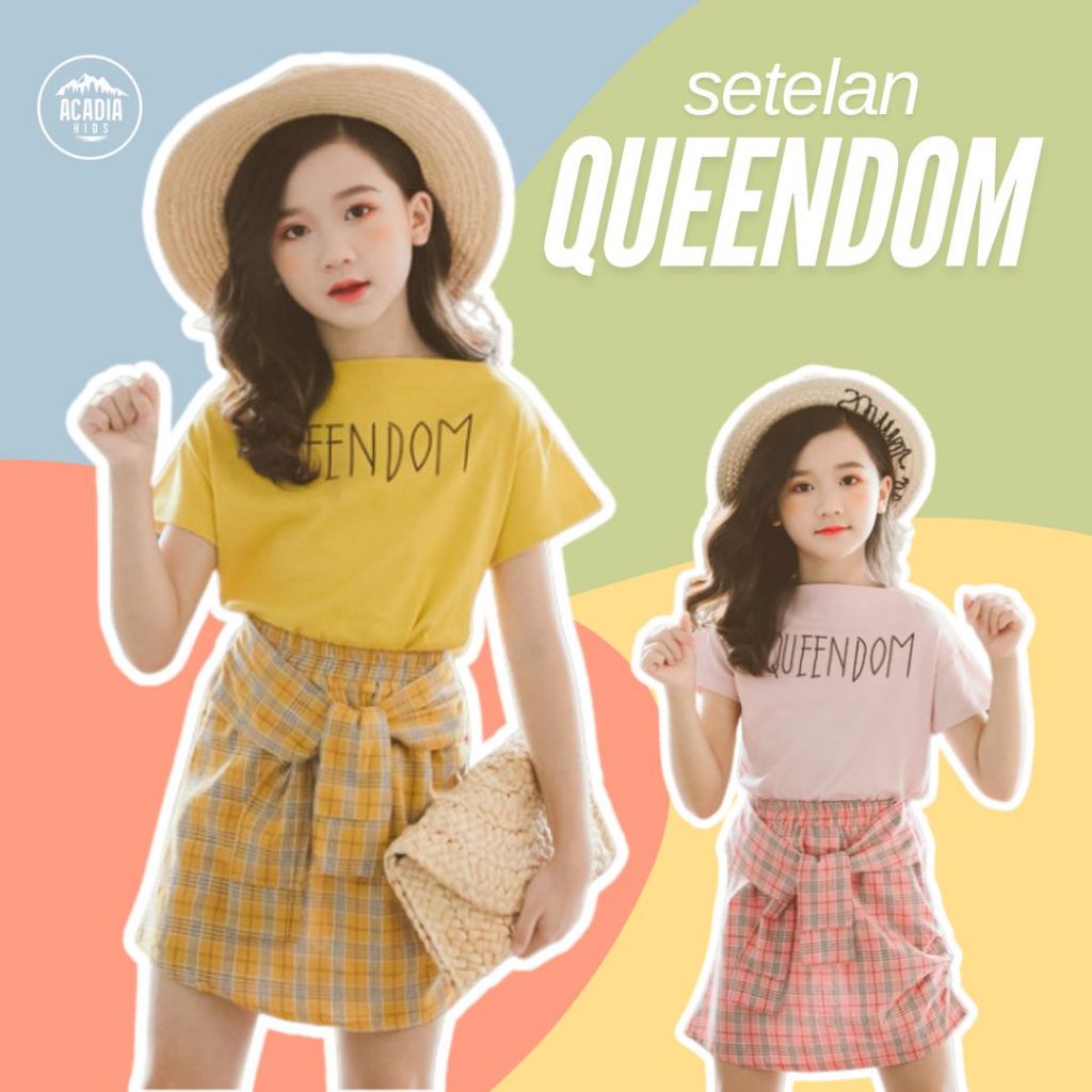 acadiakids Setelan Anak Perempuan 3-12 Thn One Set Atasan Kaos Lengan Pendek Set Rok Pendek Motif Pl