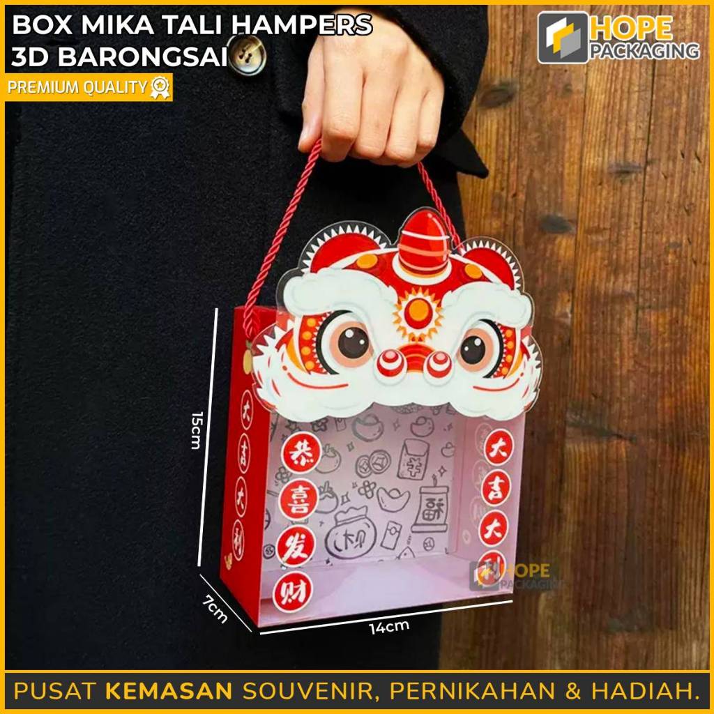 

Box Mika 3D Barongsai / Box Kotak Mika Tali / Kotak Mika / Box Mika CNY / Mika Tenteng / Box Mika Souvenir Imlek / Tas Jinjing Hampers Sincia / Box Mika Cookies