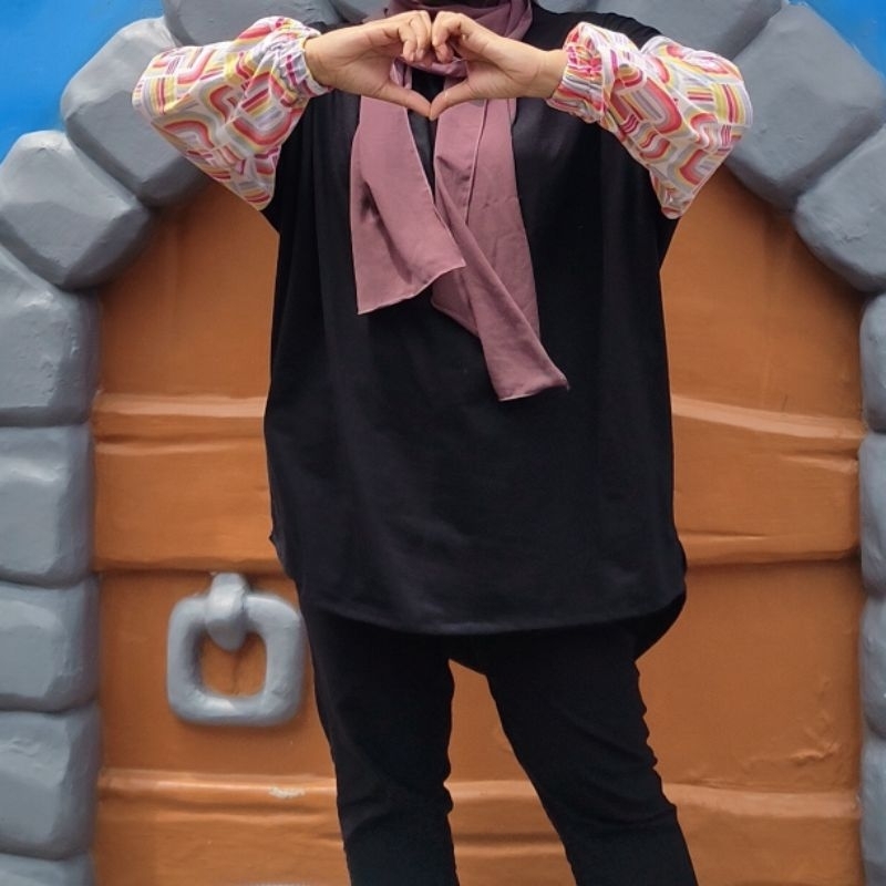 Tunik Kaos Wanita Tunik Combed Blus Hitam Wanita