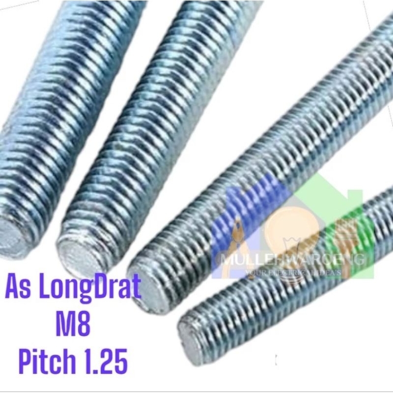Longdrat M8 As Ulir Drat Halus Diameter 8 mm Besi Galvanis 1meter