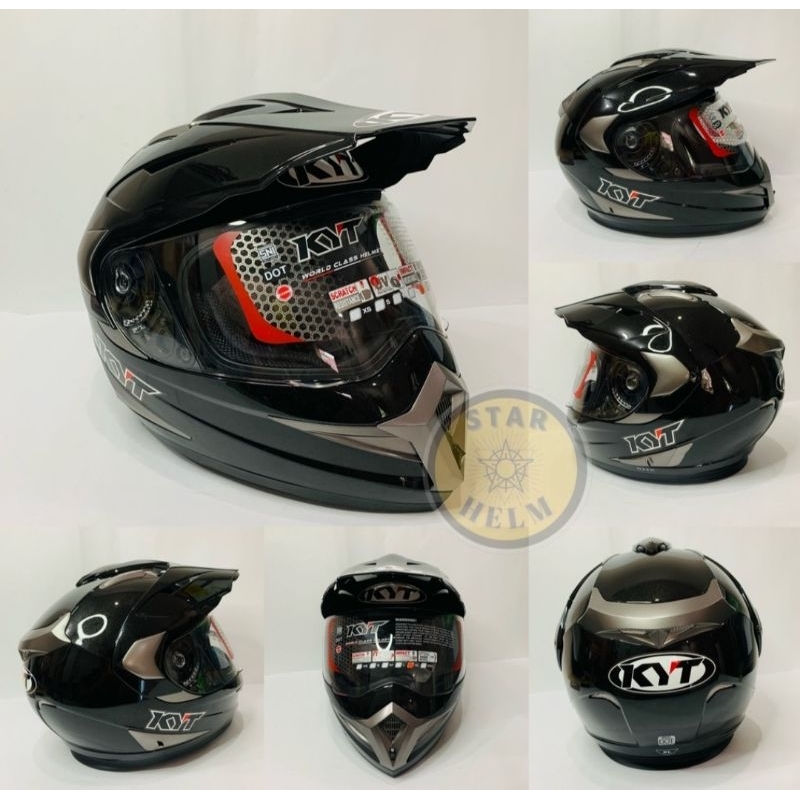 Helm Motor KYT Enduro Black Hitam Full Face Double Visor DOT SNI Size M Supermoto Trail Preloved