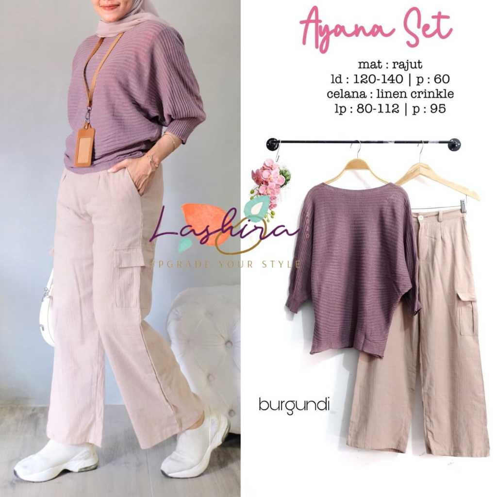 Ayana baju setelan one set celana blouse kaos rajut wanita jumbo ld 140 premium kekinian terbaru