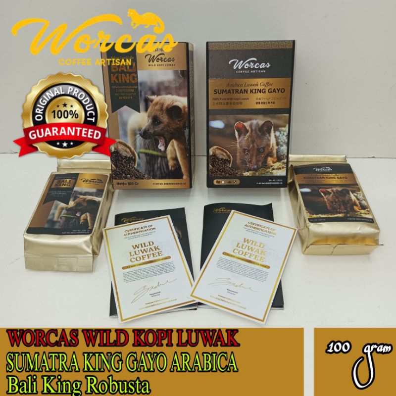 

[BOX PREMIUM] WORCAS 100% PURE WILD LUWAK COFFEE ARABICA & ROBUSTA, KOPI LUWAK LIAR, SUMATRAN KING GAYO & BALI , 100% PURE WILD LUWAK COFFEE