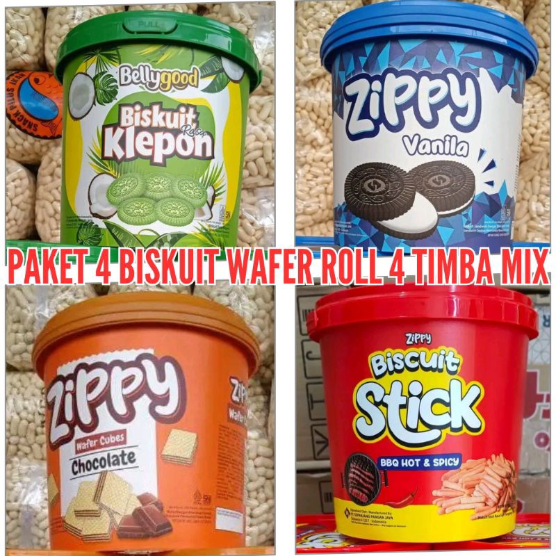 

PAKET BISKUIT WAFER ROLL STIK CHOCOCIPS isi 4 TIMBA VARIAN MIX
