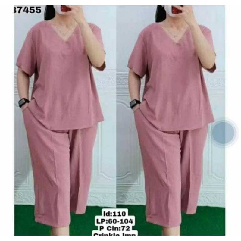 LD 110.120.130CM XL.XXL.XXXL SETELAN ANDIN JUMBO/ONE SET POLOS CRINKLE AIRFLOW/BAJU PIYAMA WANITA