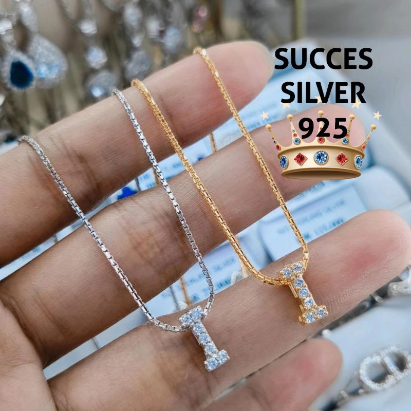 KALUNG PERAK ASLI 925 LAPIS EMAS VARIASI ITALI + HURUF I