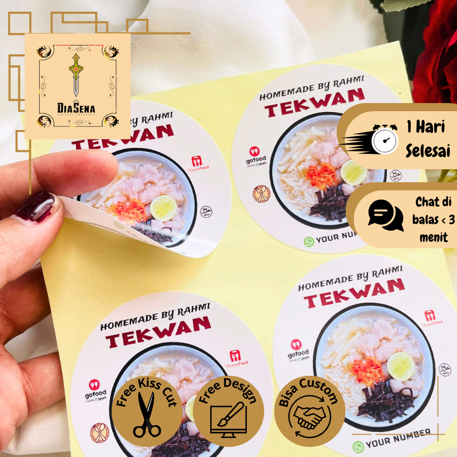 

2-4 Stiker Murah Print Sticker Label UMKM Kemasan Makanan Pempek Tekwan Chromo Bulat Free Desain