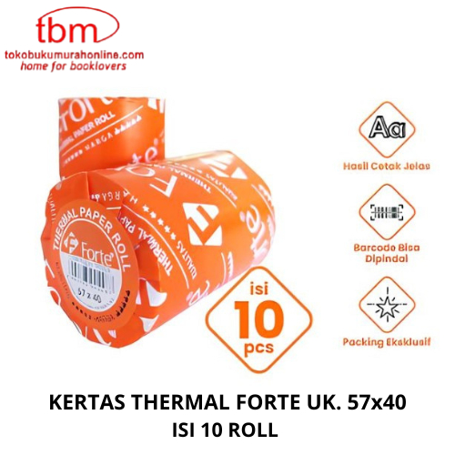 

TBMO Forte 10pcs Kertas Thermal Struk Roll Kasir 57x40 / Thermal Paper Roll 57x40mm Forte