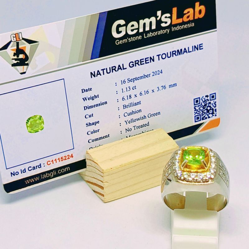 Cincin PERAK Natural Green Tourmaline + Memo