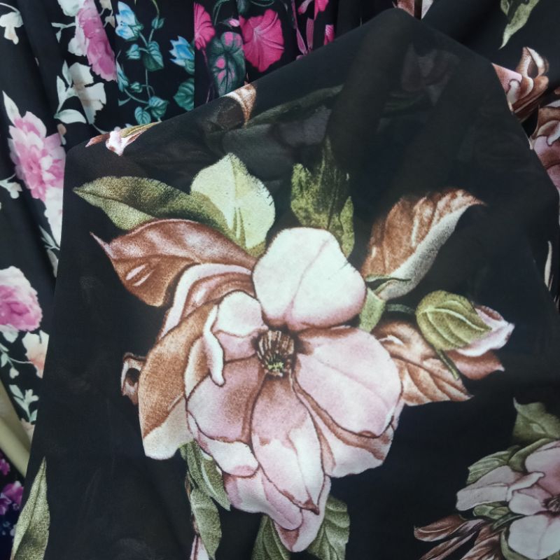 Kain Ceruty Babydoll Motif Bunga Premium - Kain Zara Ceruty - Kain Tunik Abaya - Kain Syari - Kain M