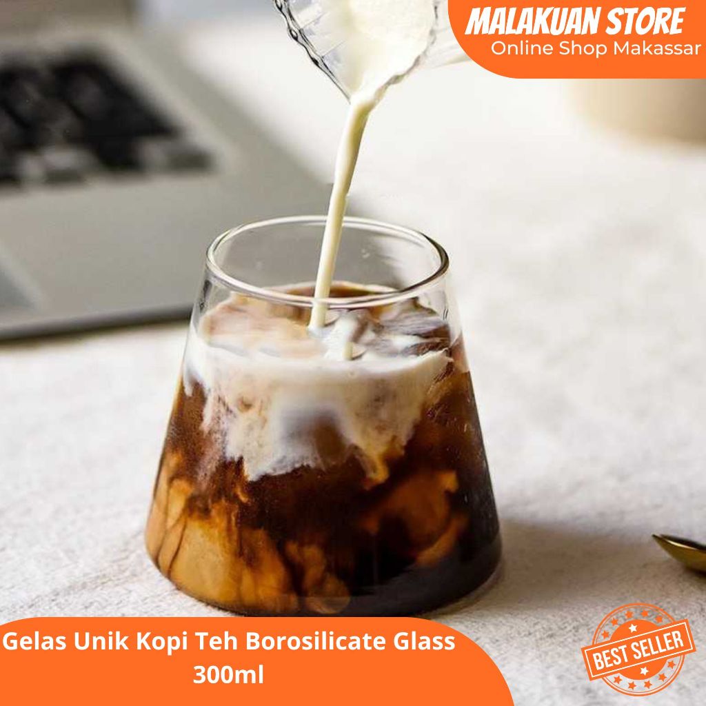Gelas Unik Kopi Teh Borosilicate Glass 300ml / Gelas  Minuman Susu Sirup Bersoda Kekinian