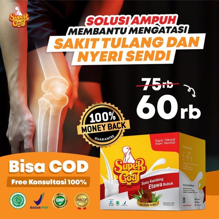 

Supergoat Susu Etawa Bubuk Gula Aren Spesialis Meredakan Nyeri Tulang dan Sendi Orginal Supergoat isi 10 Sachet 250 gram