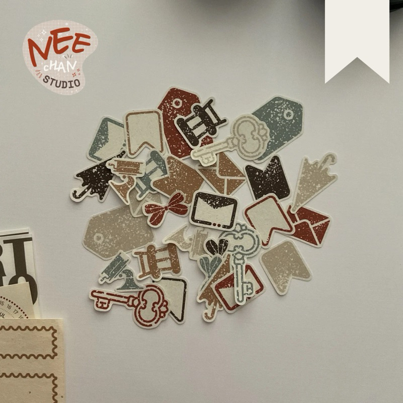 

[nee.chan.studio] Paper Flakes / Paper Pack / Scrapbook / DIY / Art Journal / Deco / Faux Stamps / Seri Peach Americano