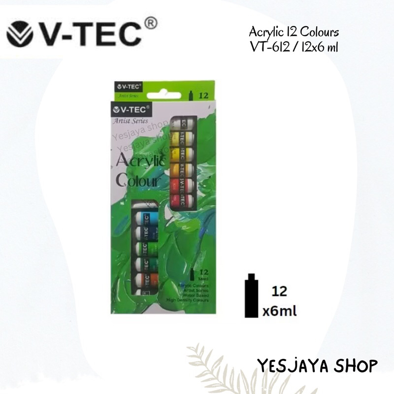 

Cat Acrylic V-Tec 612 12 warna x 6 ml / Vtec Cat Akrilik / Acrylic Paint Vtec / Colour Painting Vtec 12 warna