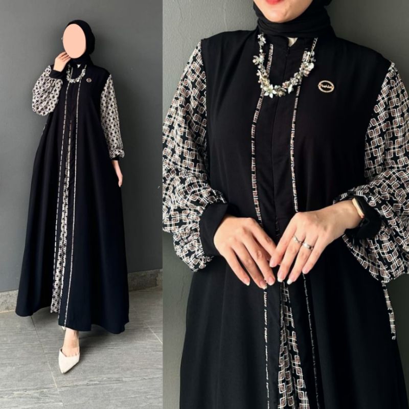 GAMIS HITAM AMOREBYRUBY SIMPLE MIX MOTIF KOTAK EDISI PADMA