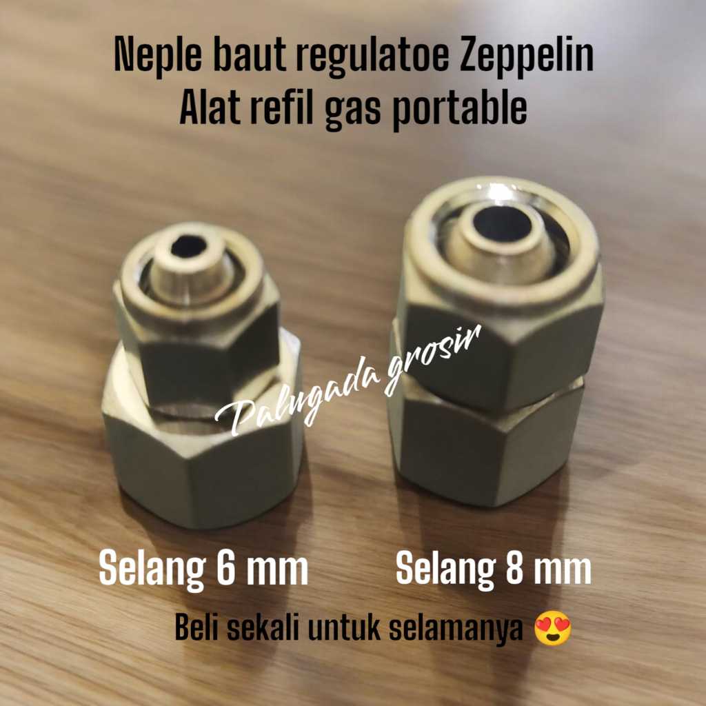 fitting baut/neple female refill gas stainless regulator selang 6 mm selang 8 mm drat 1/8