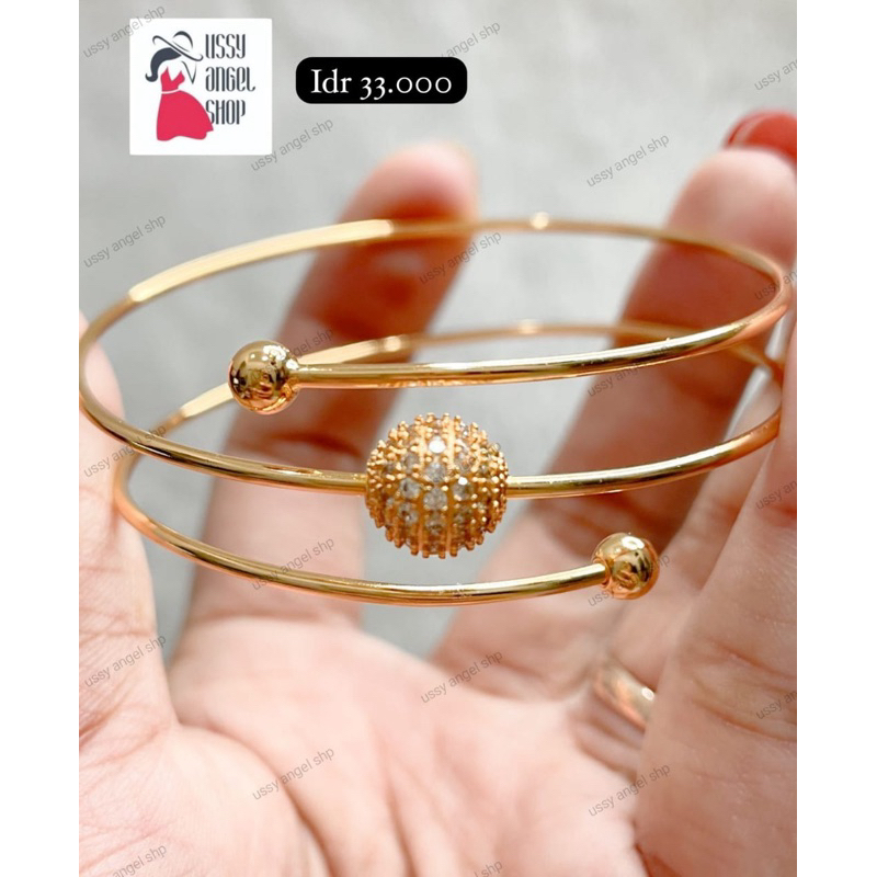 19_Ussy_Angel - Gelang bangle titanium  spiral motif boba/ oval dior/ Gelang Rantai Gold Wanita Keki