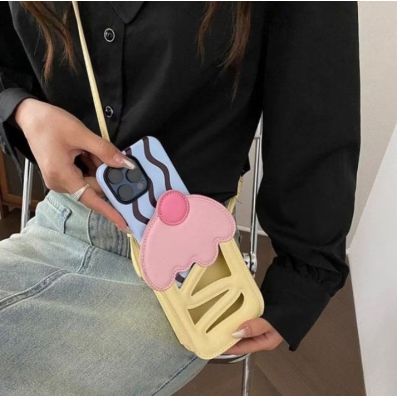 tas gantungan hp model es krim bisa buat semua type hp selempang tas unik lucu wanita