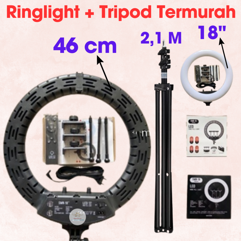 SMN-RINGLIGHT BESAR 18INCHI 46CM LED RING LIGHT LAMPU MAKE UP MUA BEST CAHAYA TERANG TERMURAH