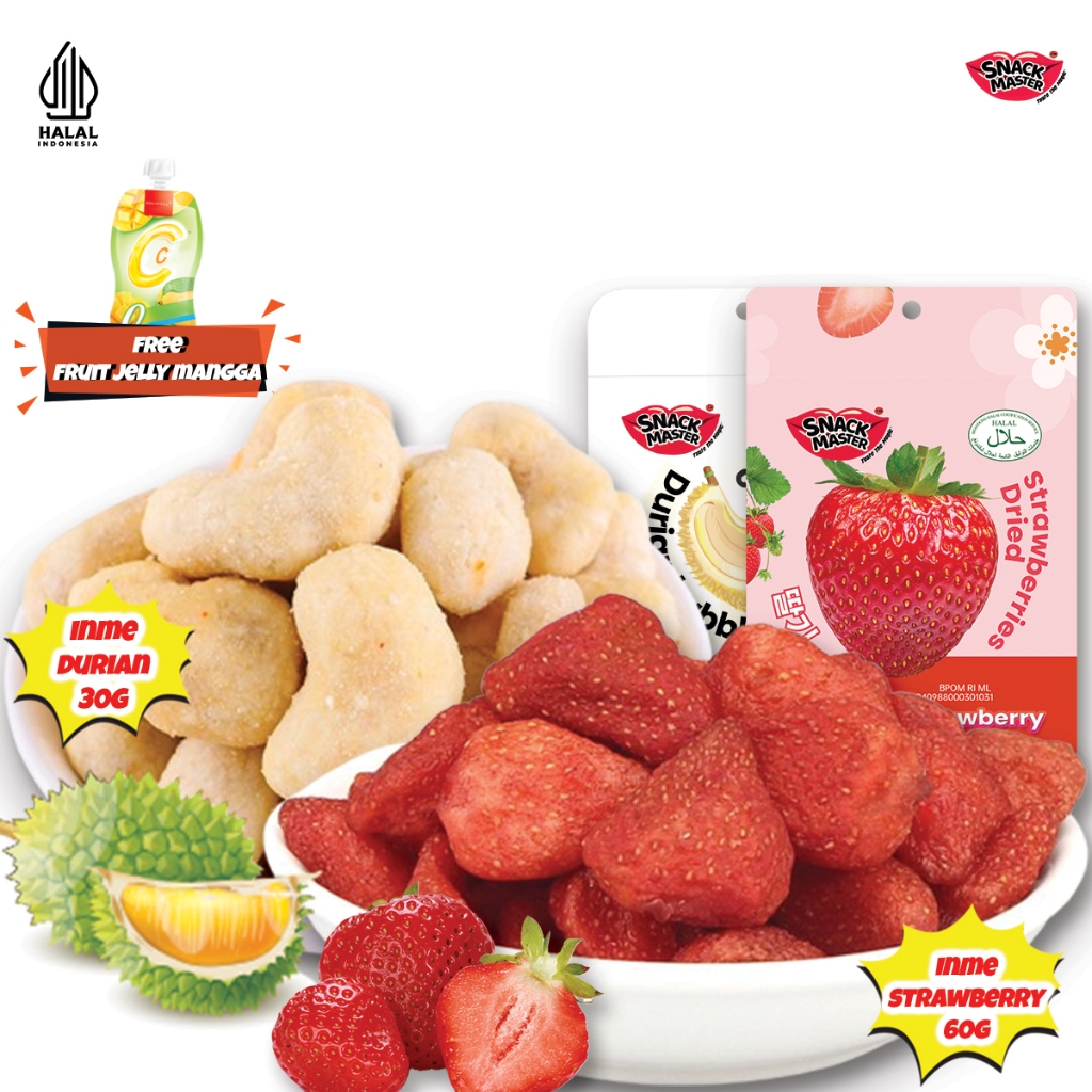 

[PAKET BUNDLE 2 FREE JELLY] SNACK MASTER INMEI Fruit Dried Snack Buah Kering I Mix Fruit Strawberry Dried Dan Durian Mede Cemilan Sehat buah asli