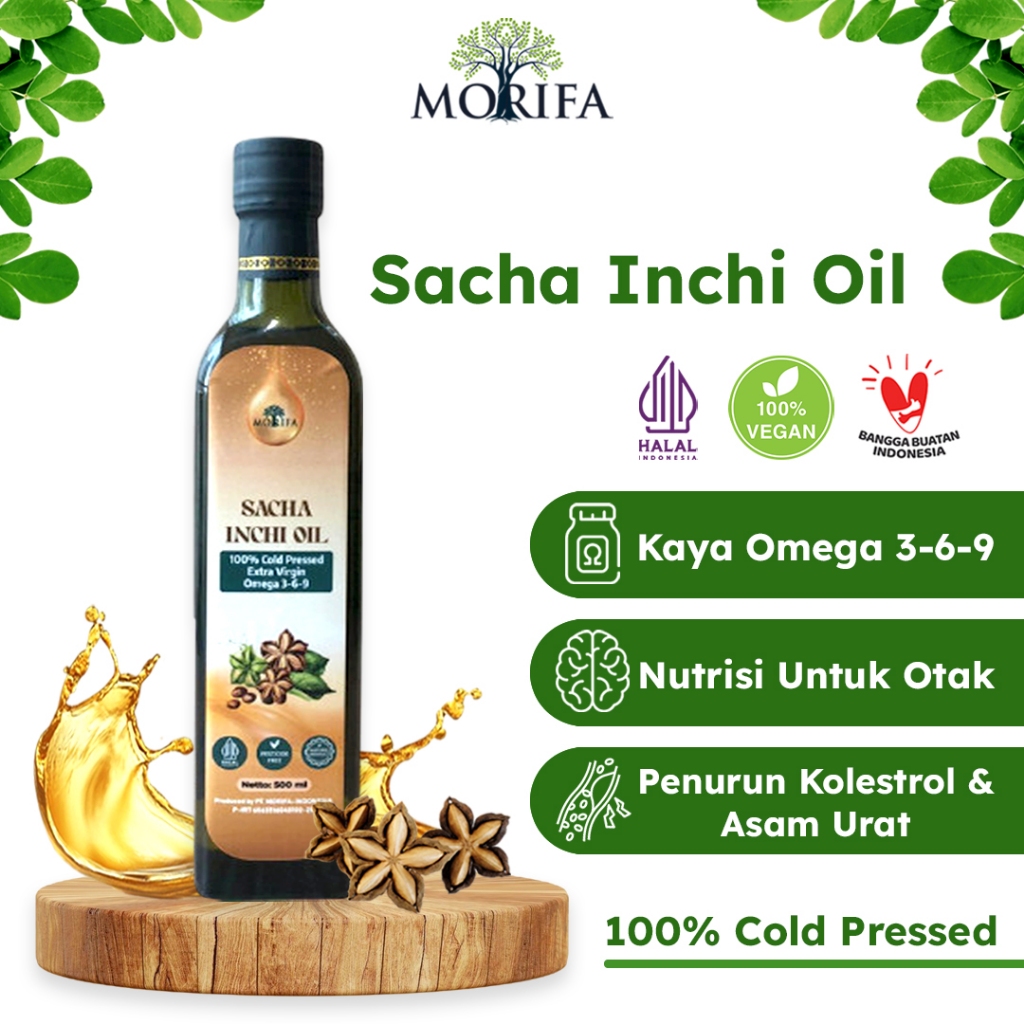 

MORIFA Minyak Sacha Inchi Super Food Murni Ekstrak Kacang Sacha Inchi Botol Kaca Hitam 500ml