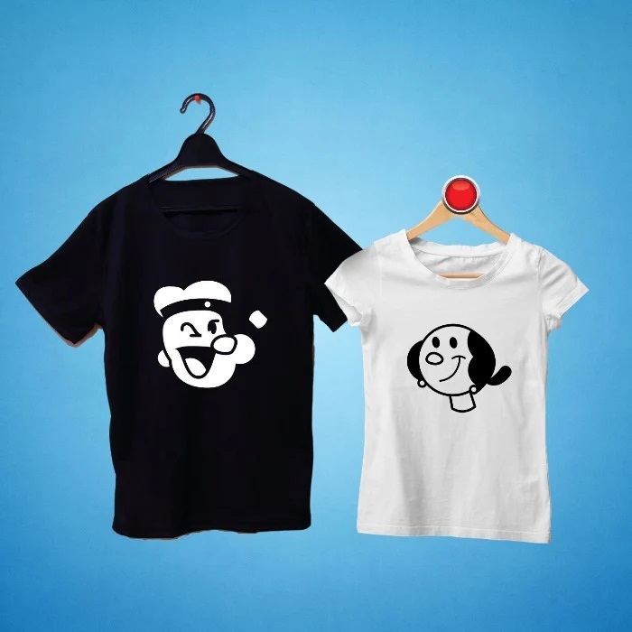 Kaos Tshirt Couple POPEYE OLIVE BLACKWHITE Baju Pasangan pacaran cowok cewek lengan pendek hitam put