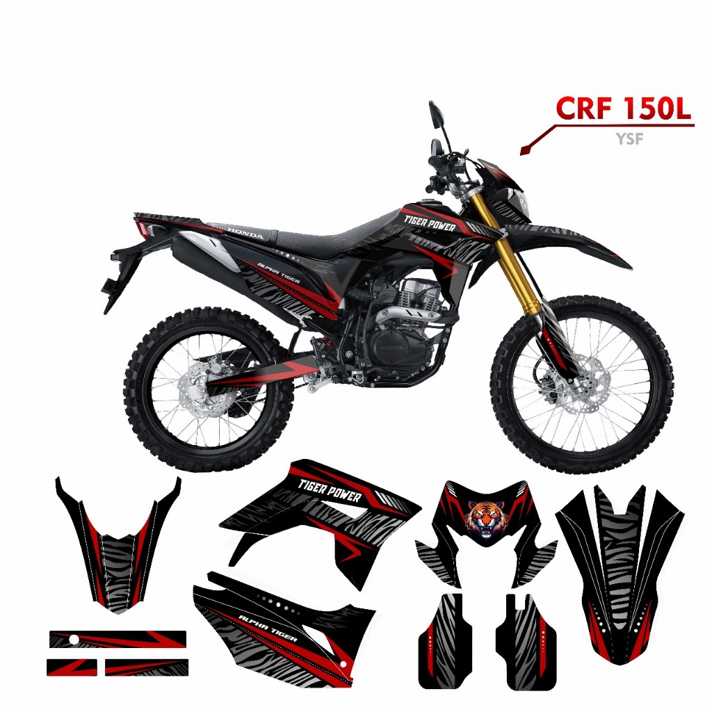 STIKER DECAL SUPERMOTO CRF 150L 077 YSF MOTIF SIMPLE HITAM ABU2 LIS MERAH