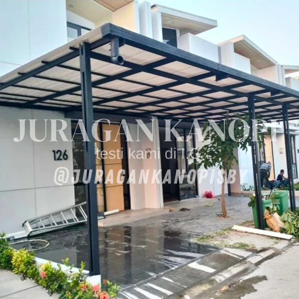 Kanopi rangka hollow atap alderon upvc single layer surabaya