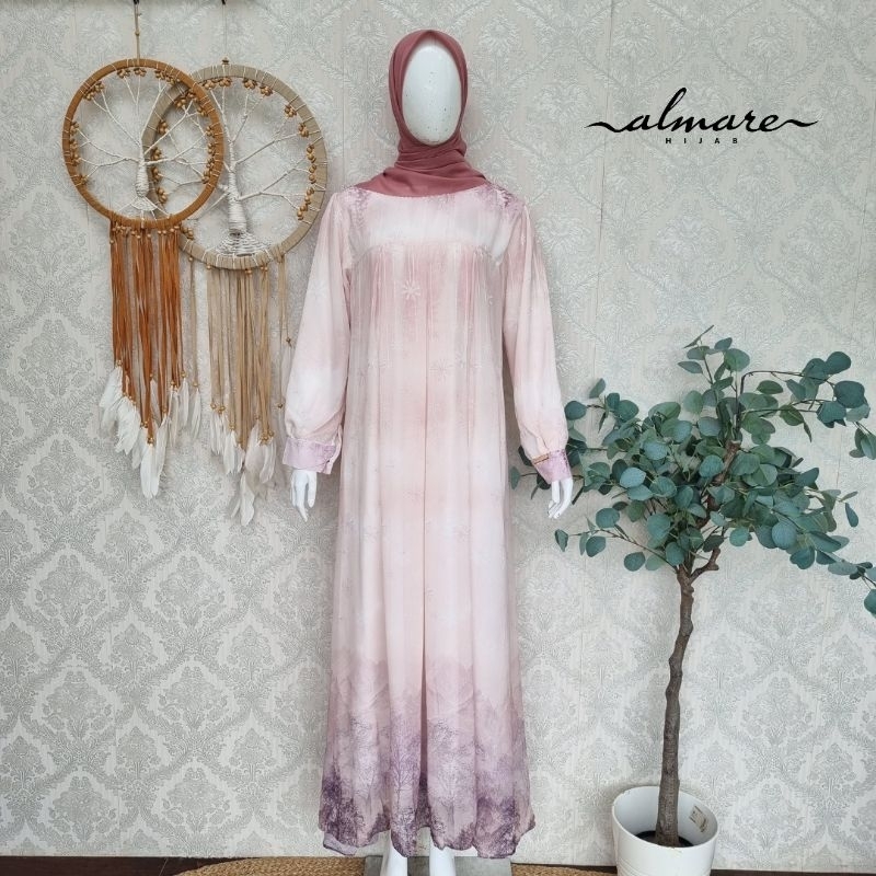 Gamis Motif Bunga Pink