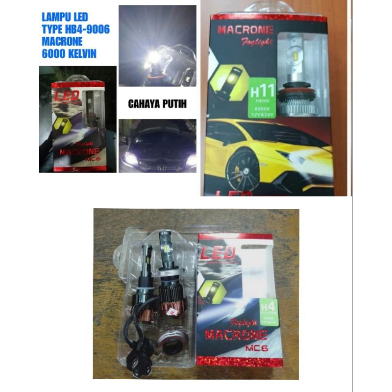 Lampu LED macrone 1 warna MC6 H4 H11 HB3 H7 HB3 HB4 HIR