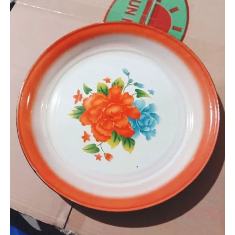 Nampan Enamel Motif Bunga/ Nampan Bulat/ Nampan Seng